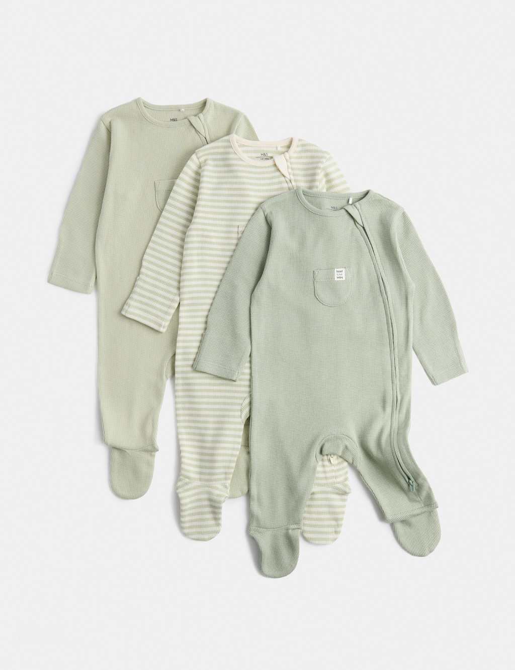 3 Pack Pure Cotton Waffle Sleepsuits (Newborn)