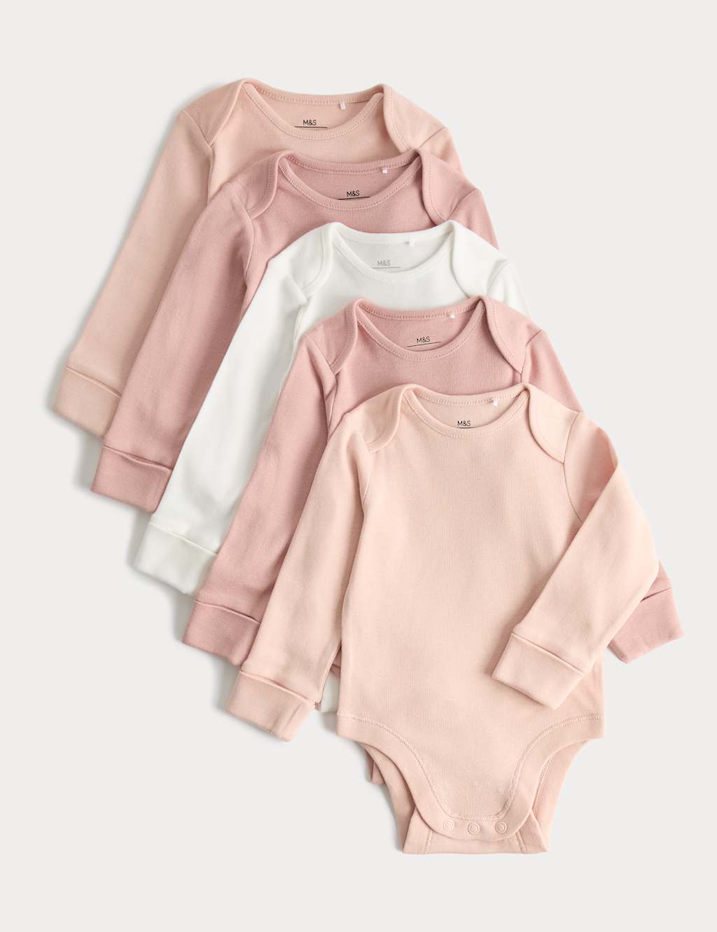 5 Pack Pure Cotton Plain Long Sleeve Bodysuits (0-3 Months)