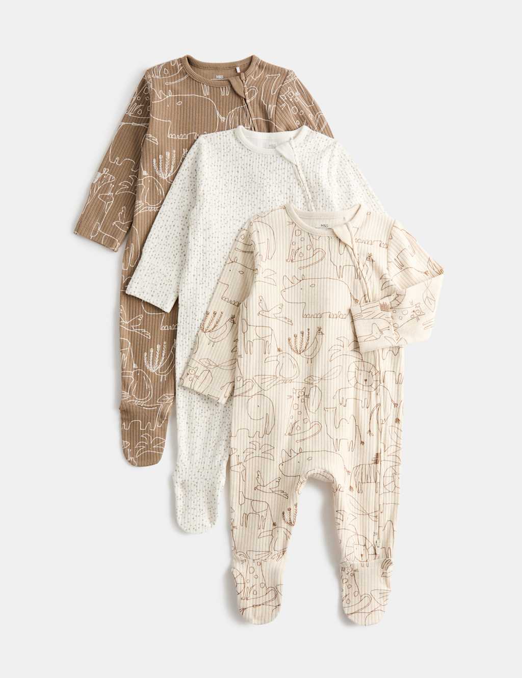 3 Pack Cotton Rich Safari Sleepsuits (Newborn)